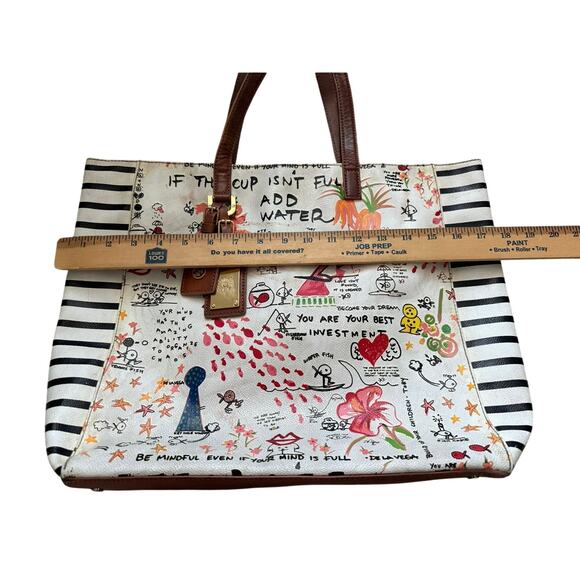 Tory Burch Limited Edition De La Vega Tote Bag Rare Graphic Art Quote Leather - Picture 11 of 12